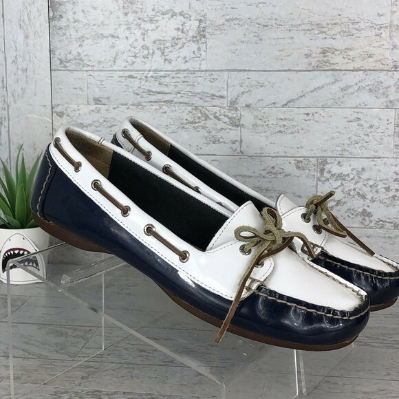 Sperry Topsider Boat Shoes 9754821 Patent Leather White Blue Womens Size 8 M GUC - Picture 7 of 12